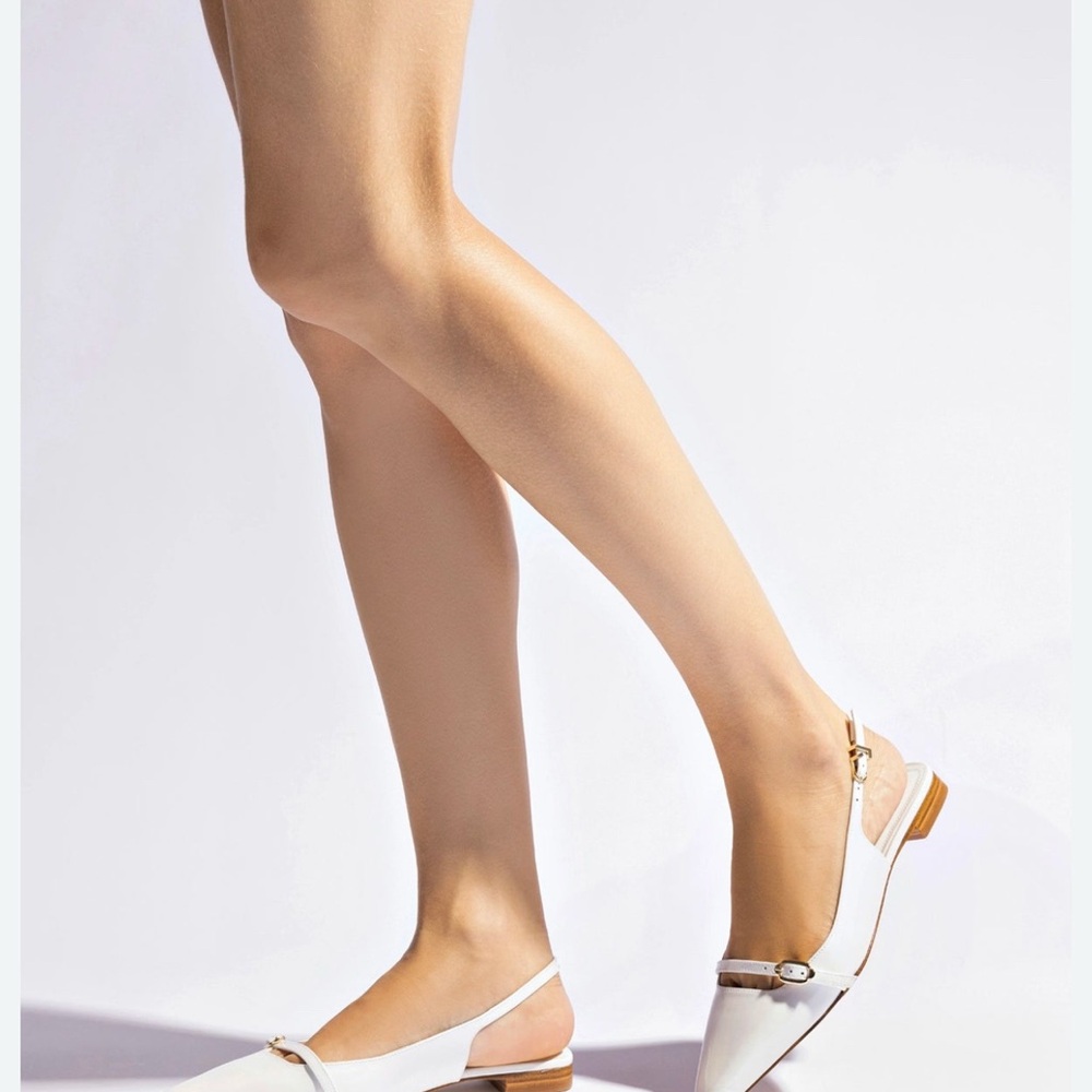 Larroude Ines Flat In White Patent Leather